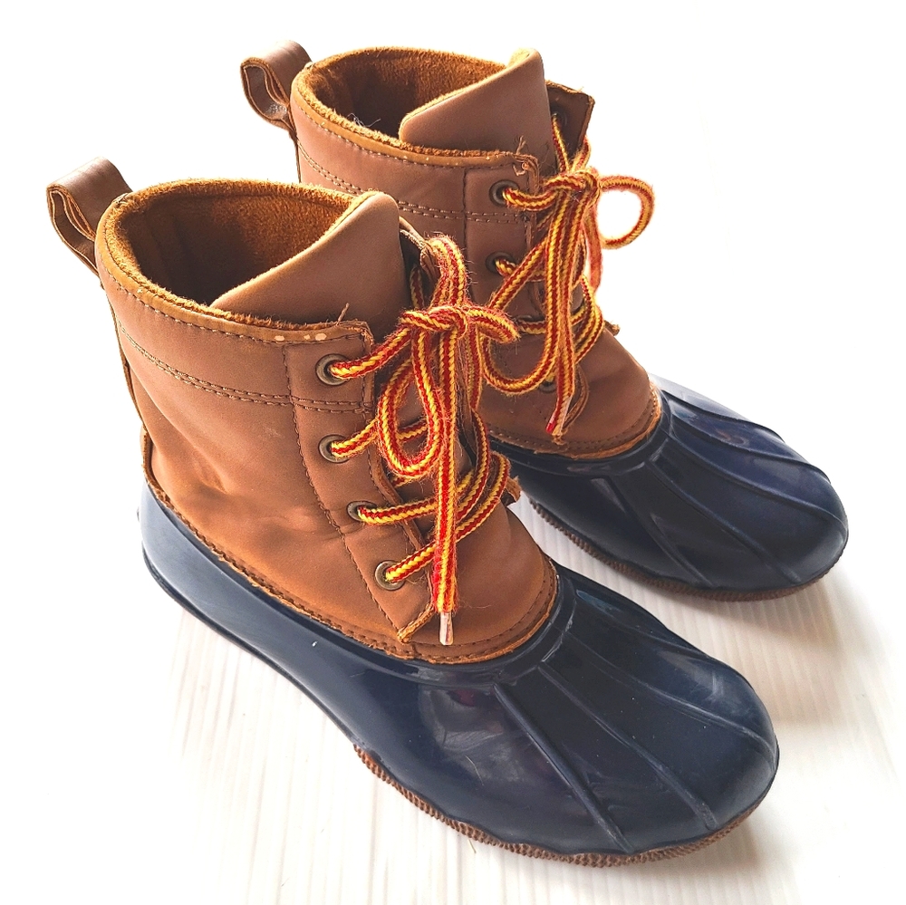 FIELD & STREAM thinsulate lace-up navy And Tan duck boots Snow Winter Boots Sz 5